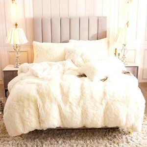 💗 Queen Comfy Plush Shaggy Duvet Cover Luxury Super Soft Velvet Bedding w Shams